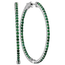 3 CTW Natural Emerald Hoop Earrings 14K White Gold