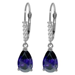 Genuine 3.15 ctw Sapphire & Diamond Earrings Jewelry 14KT White Gold - REF-52H3X