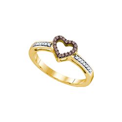 0.1 CTW Cognac-brown Colored Diamond Heart Love Ring 10K Yellow Gold