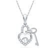 Image 1 : 0.1 CTW Natural Diamond Heart Lock Key Dangle Pendant 10K White Gold