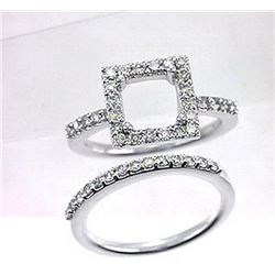 14K White Gold 0.86CTW Diamond Wedding Ring Set - REF-86K5R