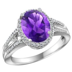 Natural 2.72 ctw amethyst & Diamond Engagement Ring 10K White Gold - REF-45X3A