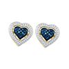 Image 1 : 0.4 CTW Blue Colored Diamond Heart Love Screwback Earrings 10K Yellow Gold