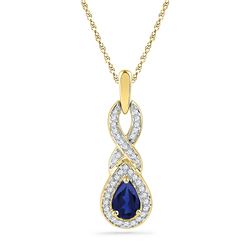 0.64 CTW Pear Lab-Created Blue Sapphire Solitaire Pendant 10K Yellow Gold