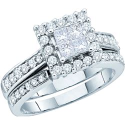 0.5 CTW Natural Princess Diamond Halo Bridal Engagement Ring 14K White Gold