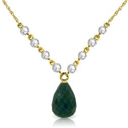Genuine 15.6 ctw Green Sapphire Corundum & Diamond Necklace Jewelry 14KT Yellow Gold - REF-139P8H
