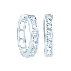 0.5 CTW Natural Channel-set Diamond Fine Classic Traditional Hoop Earrings 14K White Gold