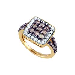 1.60 CTW Cognac-brown Colored Diamond Square Cluster Ring 10K Rose Gold