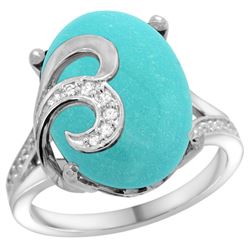 Natural 11.18 ctw turquoise & Diamond Engagement Ring 14K White Gold - REF-111F3N