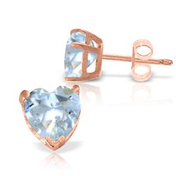 Genuine 3.25 ctw Aquamarine Earrings Jewelry 14KT Rose Gold - REF-28T5A