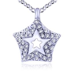 14K White Gold 0.05CTW Diamond Necklace - REF-17M3F