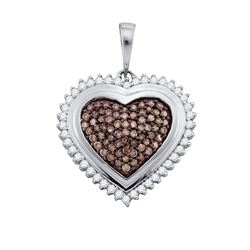 1 CTW Cognac-brown Colored Diamond Heart Love Pendant 10K White Gold