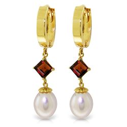 Genuine 9.5 ctw Pearl & Garnet Earrings Jewelry 14KT Yellow Gold - REF-53Z2N