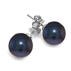 Genuine 4 ctw Black Pearl Earrings Jewelry 14KT White Gold - REF-7T3A