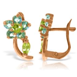 Genuine 1.72 ctw Blue Topaz & Peridot Earrings Jewelry 14KT Rose Gold - REF-40K5V