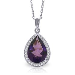 Genuine 3.41 ctw Amethyst & Diamond Necklace Jewelry 14KT White Gold - REF-69K6V
