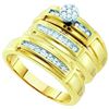 0.22 CTW Diamond Cluster Matching Trio Bridal Engagement Ring 10K Yellow Gold
