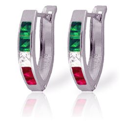 Genuine 1.28 ctw Emerald, White Topaz & Ruby Earrings Jewelry 14KT White Gold - REF-26N7R