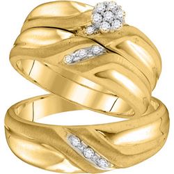 0.18 CTW His & Hers Natural Diamond Cluster Matching Bridal Ring 10K Yellow Gold