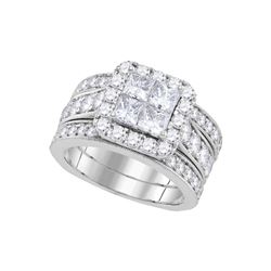 3 CTW Natural Princess Diamond Halo Bridal Engagement Ring 14K White Gold