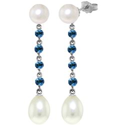 Genuine 11 ctw Blue Topaz & Pearl Earrings Jewelry 14KT White Gold - REF-28W8Y