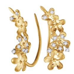 0.1 CTW Natural Diamond Floral Climber Earrings 10K Yellow Gold