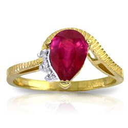 Genuine 1.52 ctw Ruby & Diamond Ring Jewelry 14KT Yellow Gold - REF-56R5P