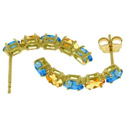 Genuine 2.5 ctw Blue Topaz & Citrine Earrings Jewelry 14KT White Gold - REF-37R4P