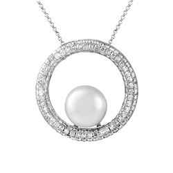 14K Gold 10.22 CTW Pearl & Diamond Necklace - REF-165M7F