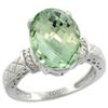 Natural 5.53 ctw Green-amethyst & Diamond Engagement Ring 14K White Gold - REF-60M3H