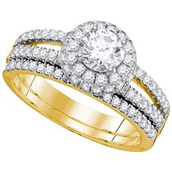 1.50 CTW Natural Diamond Halo Bridal Engagement Ring 14K Yellow Gold