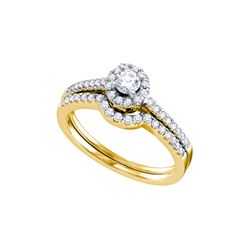 0.5 CTW Natural Diamond .18 Carat Solitaire Halo Bridal Ring 14K Yellow Gold