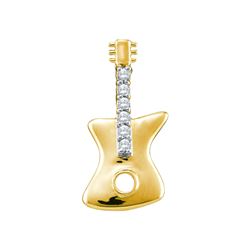 0.05 CTW Pave-set Diamond Electric Guitar Unique Pendant 10K Yellow Gold