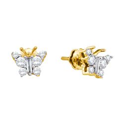 0.5 CTW Baguette Natural Diamond Butterfly Bug Earrings 14K Yellow Gold