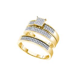 0.33 CTW His & Hers Natural Diamond Cluster Matching Bridal Ring 10K Yellow Gold