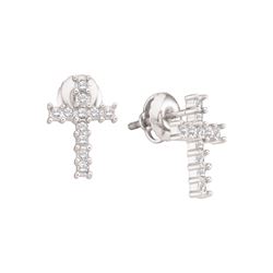 0.1 CTW Natural Diamond Cross Screwback Stud Earrings 10K White Gold