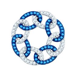 0.33 CTW Blue Colored Diamond Circle Linked Pendant 10K White Gold