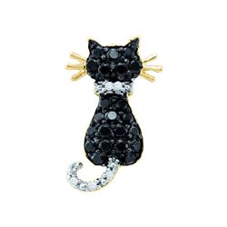0.33 CTW Black Colored Diamond Kitty Cat Feline Pendant 14K Yellow Gold