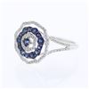 Sapphire & Diamond Flower Ring in 14K White Gold - REF-49W8H