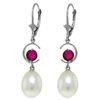 Image 1 : Genuine 9 ctw Pearl & Ruby Earrings Jewelry 14KT White Gold - REF-39Z4N