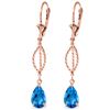 Genuine 3 ctw Blue Topaz Earrings Jewelry 14KT Rose Gold - REF-45Y5F