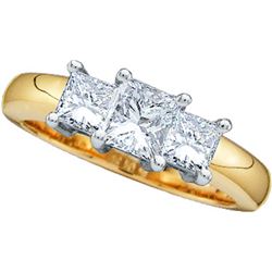 0.5 CTW Princess Natural Diamond 3-stone Bridal Engagement Ring 14K Yellow Gold