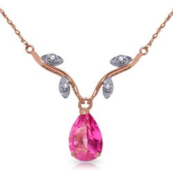 Genuine 1.52 ctw Pink Topaz & Diamond Necklace Jewelry 14KT Rose Gold - REF-31T2A