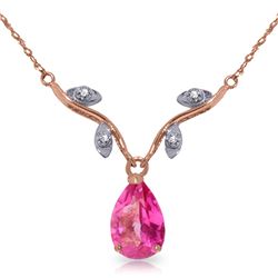 Genuine 1.52 ctw Pink Topaz & Diamond Necklace Jewelry 14KT Rose Gold - REF-31T2A