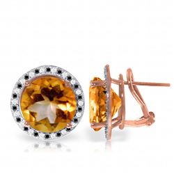 Genuine 12.4 ctw Citrine, White & Black Diamond Earrings Jewelry 14KT Rose Gold - REF-124Y2F