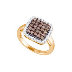 1.05 CTW Cognac-brown Colored Diamond Square Cluster Ring 10K Rose Gold