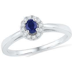 0.3 CTW Oval Lab-Created Blue Sapphire Solitaire Diamond Ring 10K White Gold