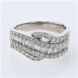 Baguette & Round Diamond Ring in 18K White Gold - REF-163A5N