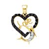 0.4 CTW Black Colored Diamond Heart Love Dolphin Pendant 14K Yellow Gold