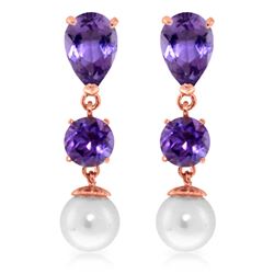 Genuine 10.50 ctw Amethyst & Pearl Earrings Jewelry 14KT Rose Gold - REF-40T9A